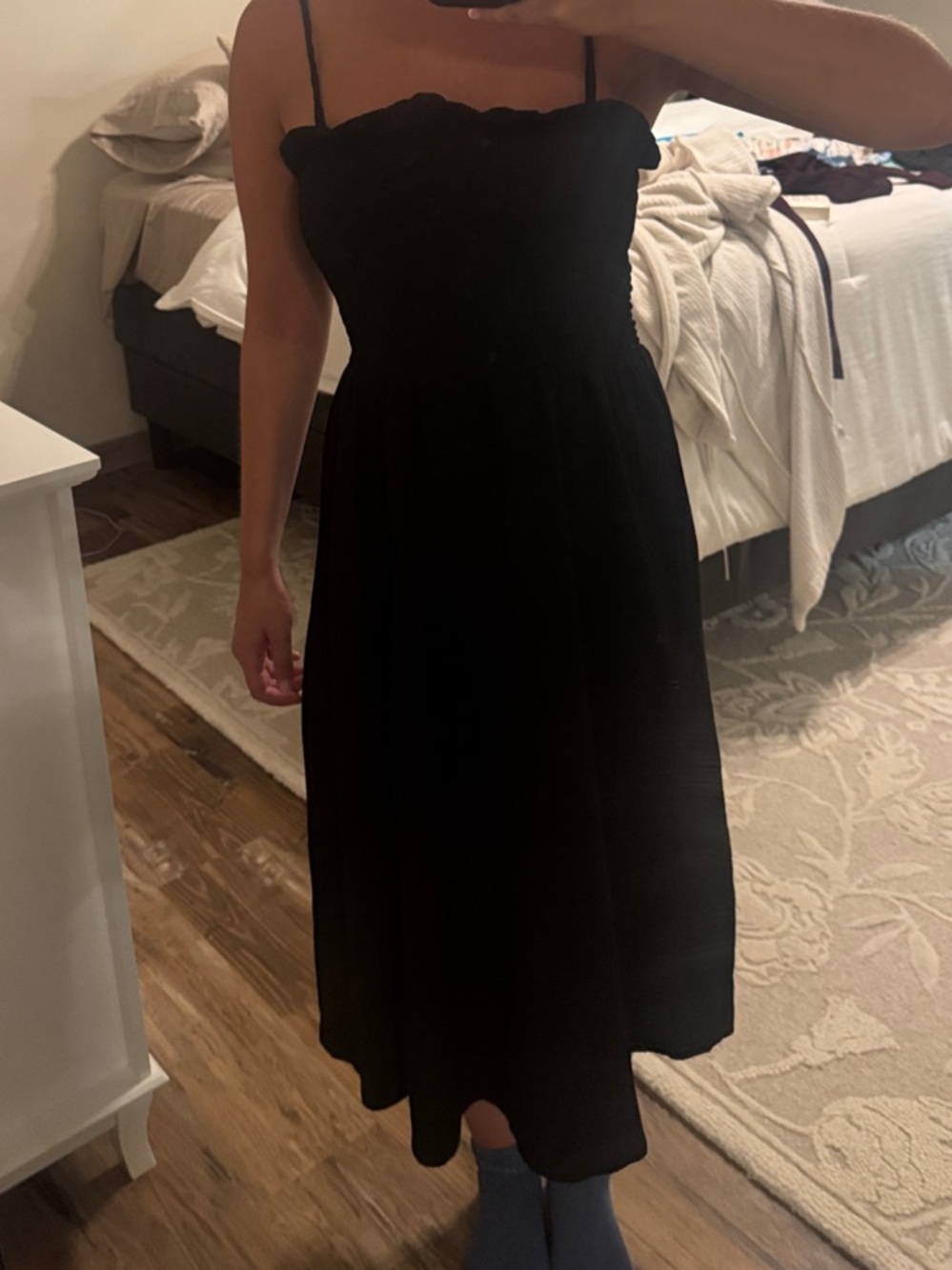 Black Scallop-Neck Midi Day Dress